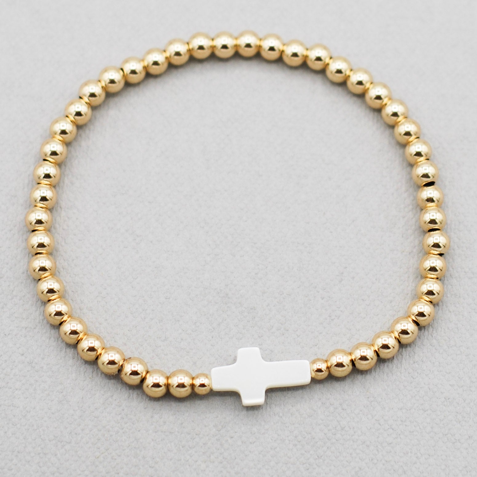 4mm Beaded Lux & Mother of Pearl Cross Bracelet