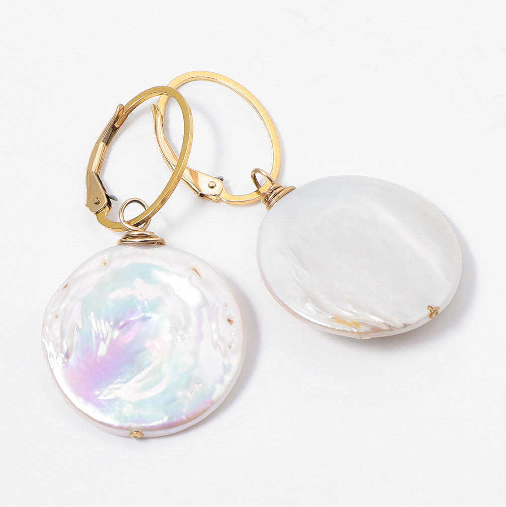 Freshwater Pearl Large Coin Hoop Drops