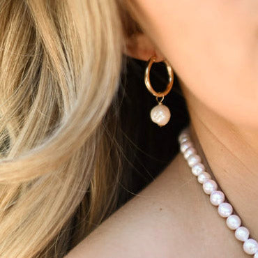 14k Gold Filled Tube Hoops & Freshwater Pearl Drops