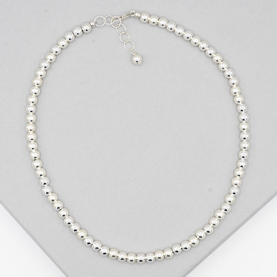 6mm Sterling Silver Beaded Necklace