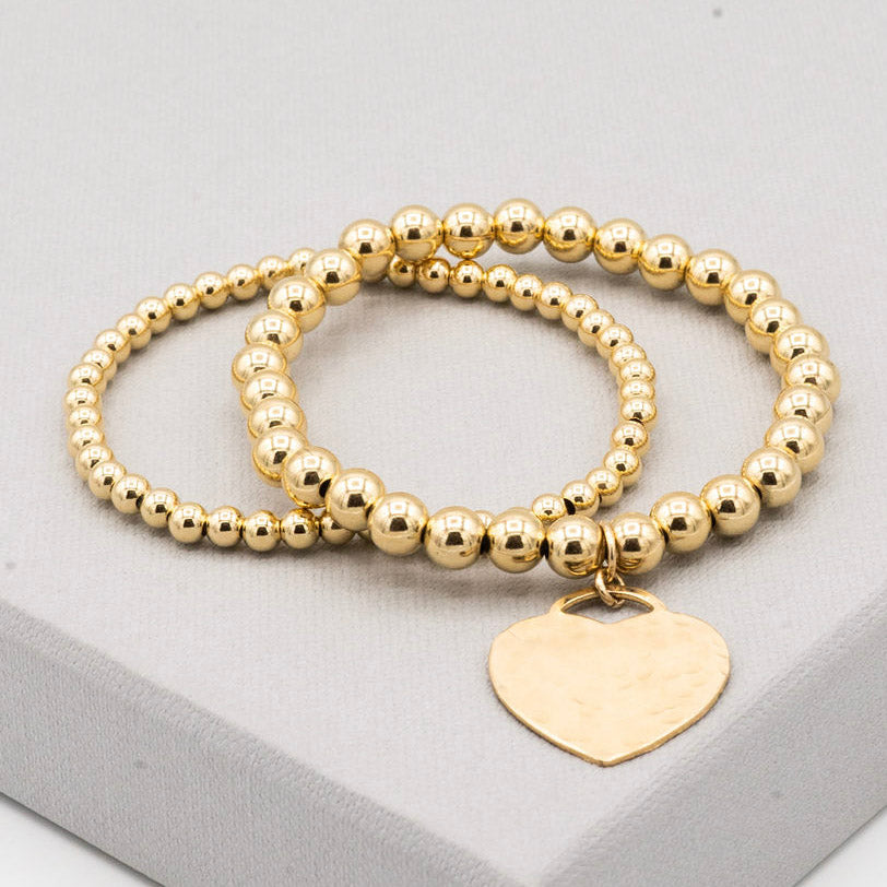 14k Gold Filled Beaded Lux Heart Bracelet Set