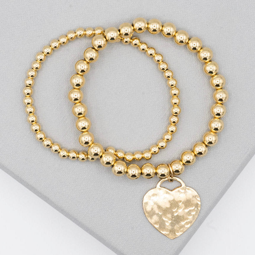 14k Gold Filled Beaded Lux Heart Bracelet Set - Jewel Ya