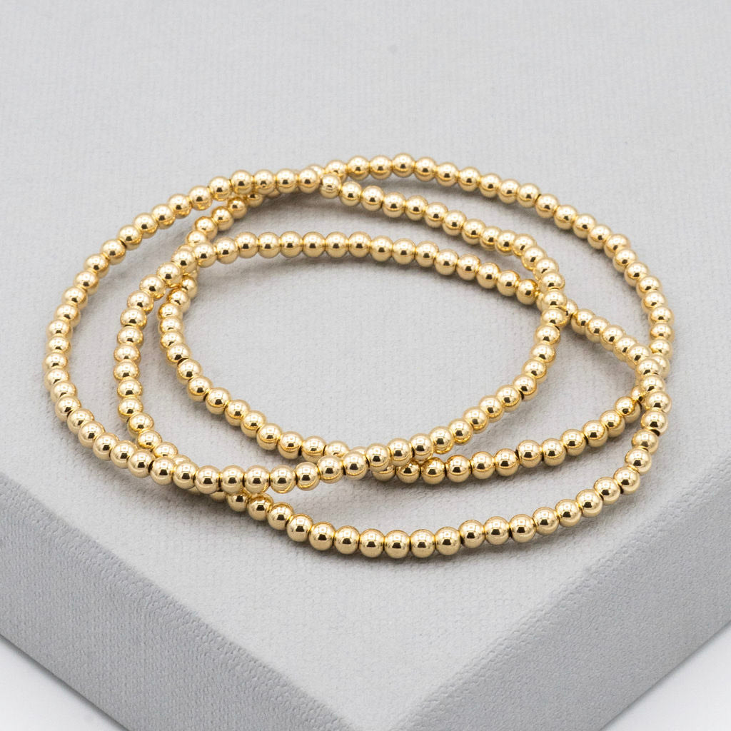 3mm 14k Gold Filled Beaded Lux Bracelet Trio Set