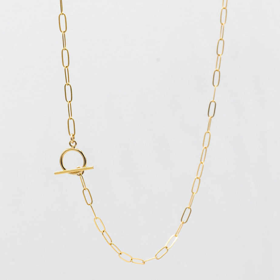 14k Gold Filled Medium Paper Clip Toggle Necklace & Charm Set