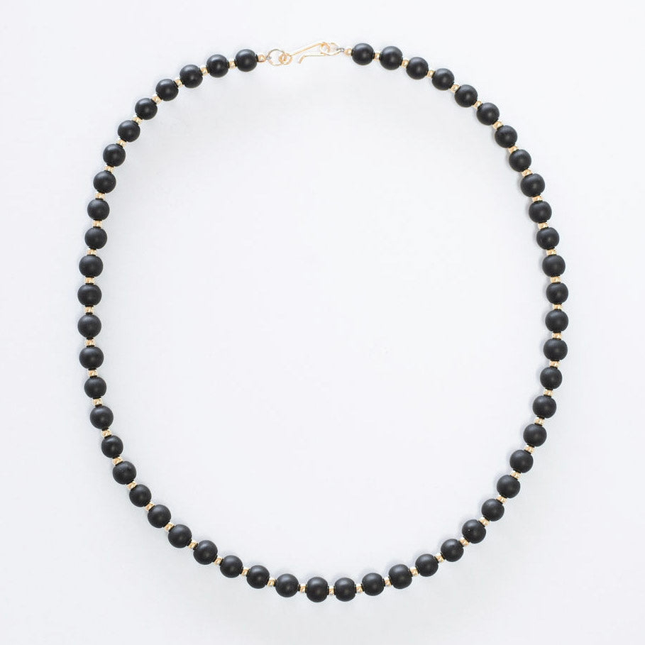 Matte Black Onyx &14k Gold Filled Beaded Necklace
