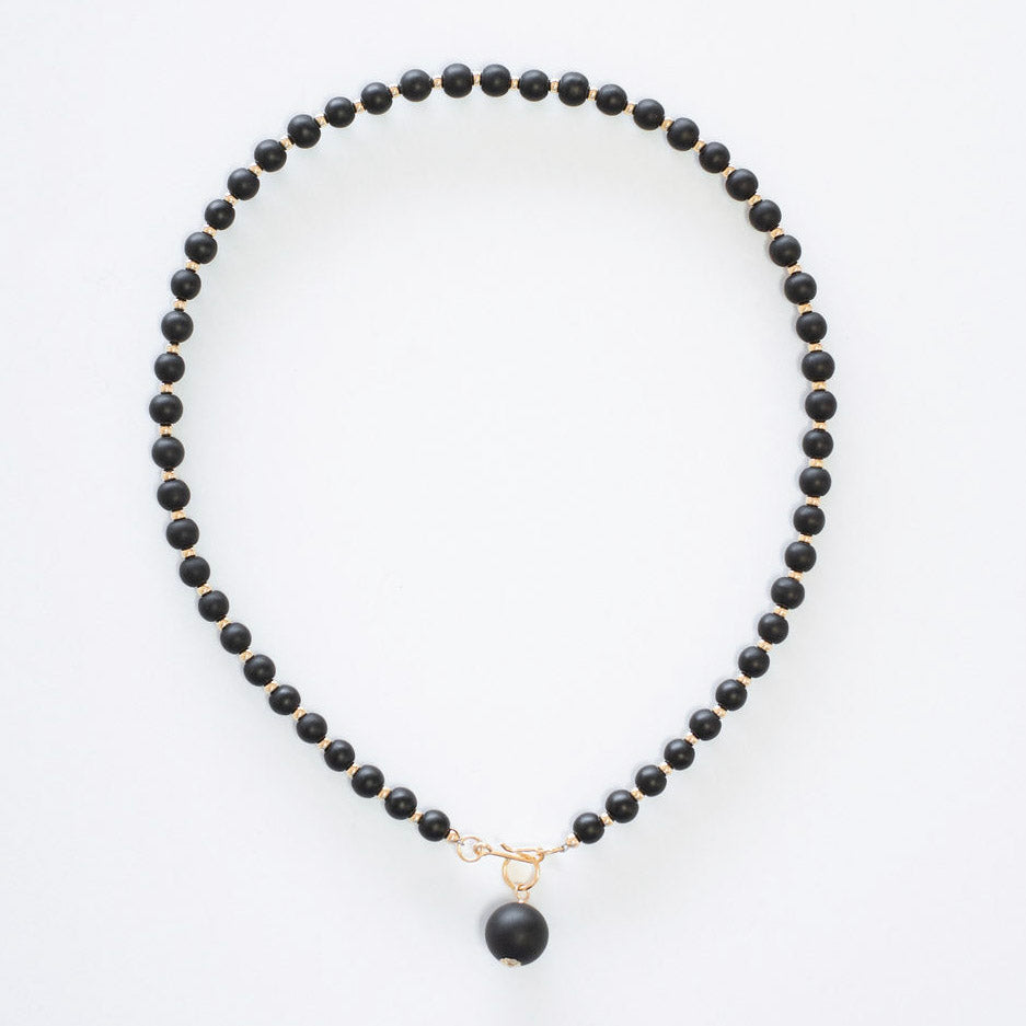 Matte Black Onyx & 14k Gold Filled Bead Necklace