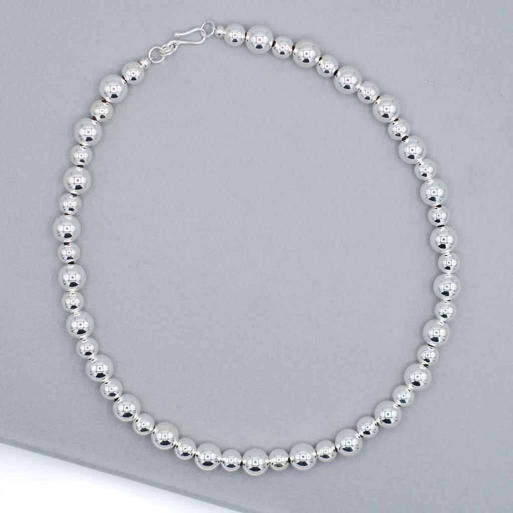 6 mm. sterling silver bead necklace – Mar Silver Jewelry