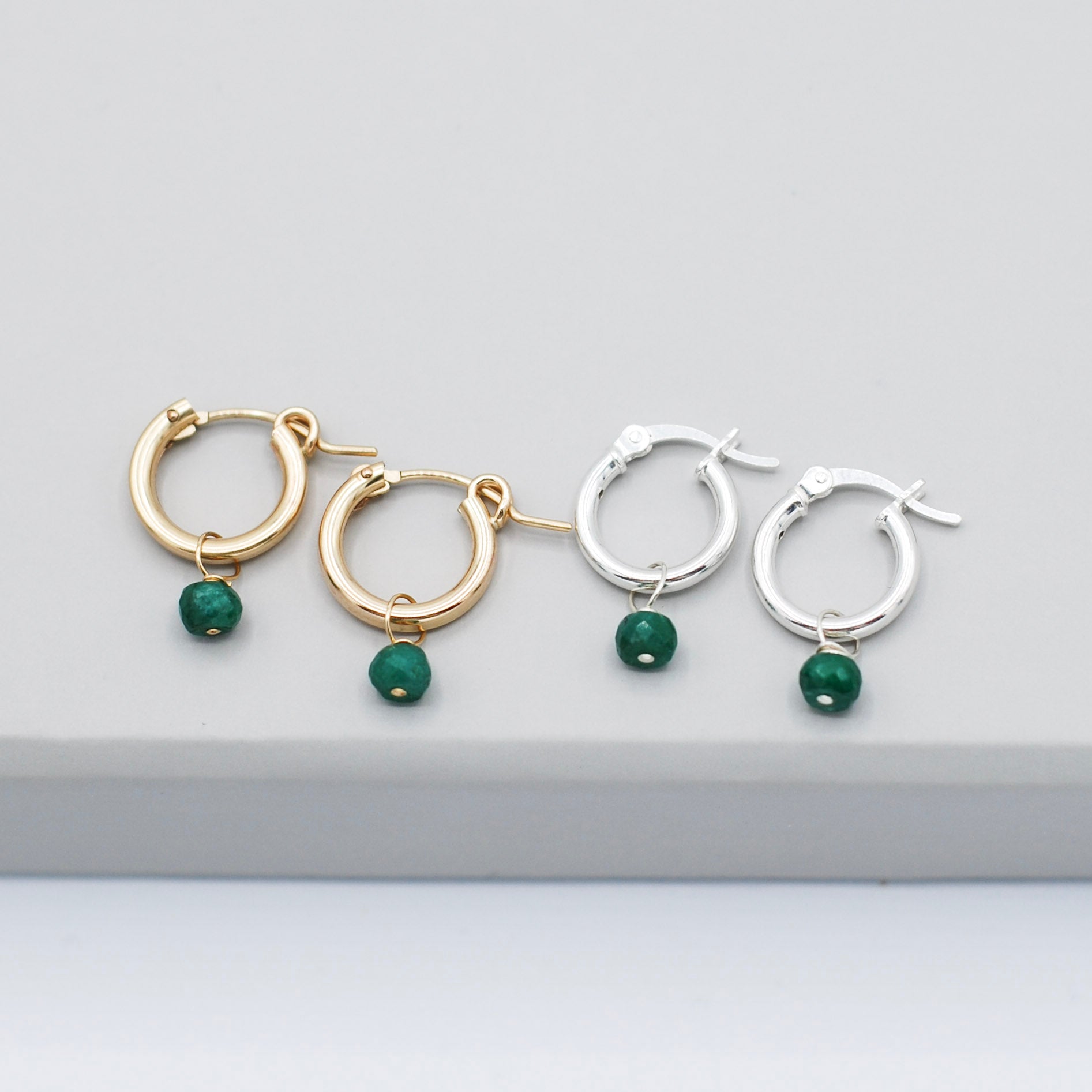 May Emerald Birthstone Tube Hoop Set