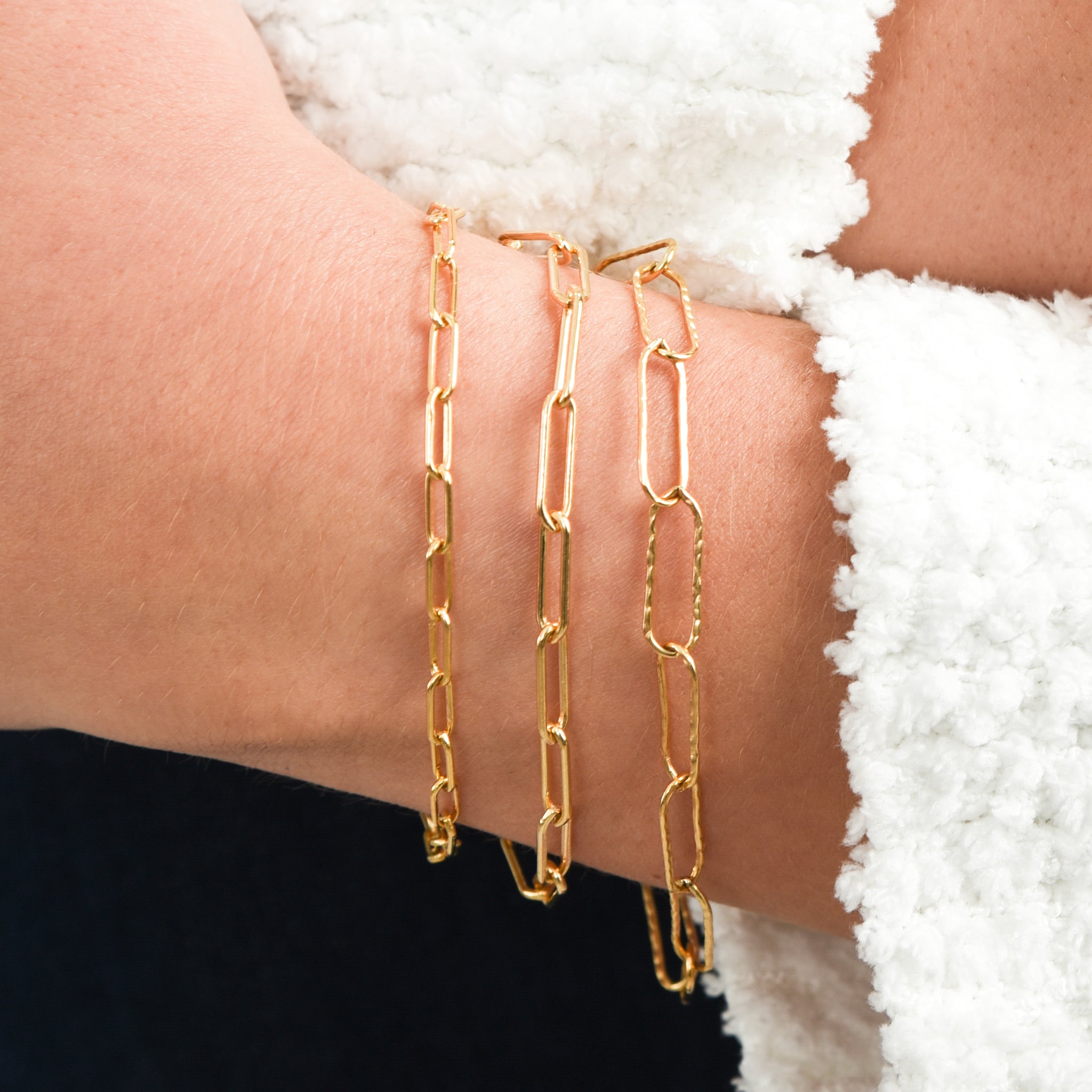 14k Gold Filled Paper Clip Bracelet Set - Jewel Ya
