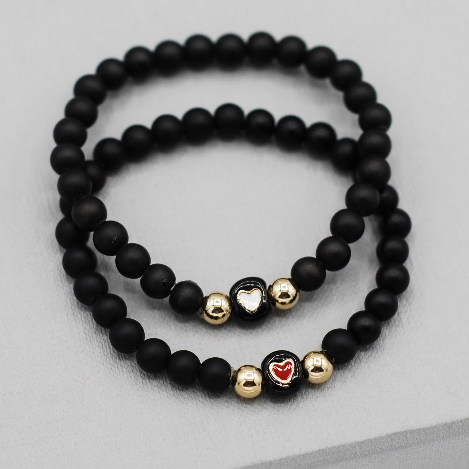 Matte Black Onyx + Enamel Heart Bracelet