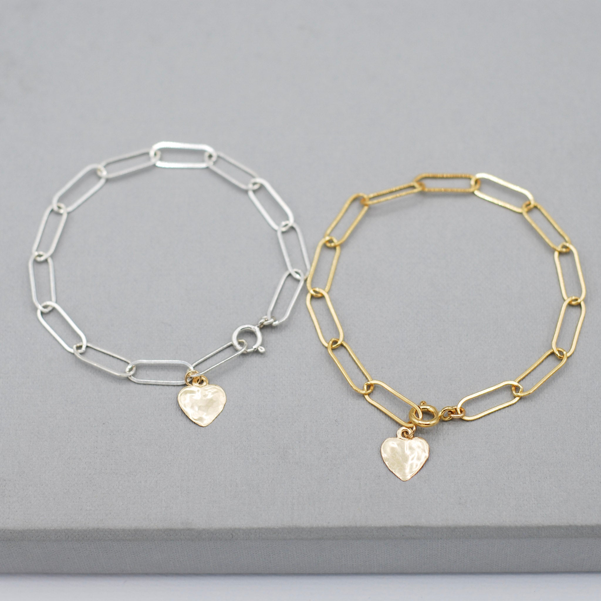 Sterling Silver Paper Clip Heart Charm Bracelet - Jewel Ya