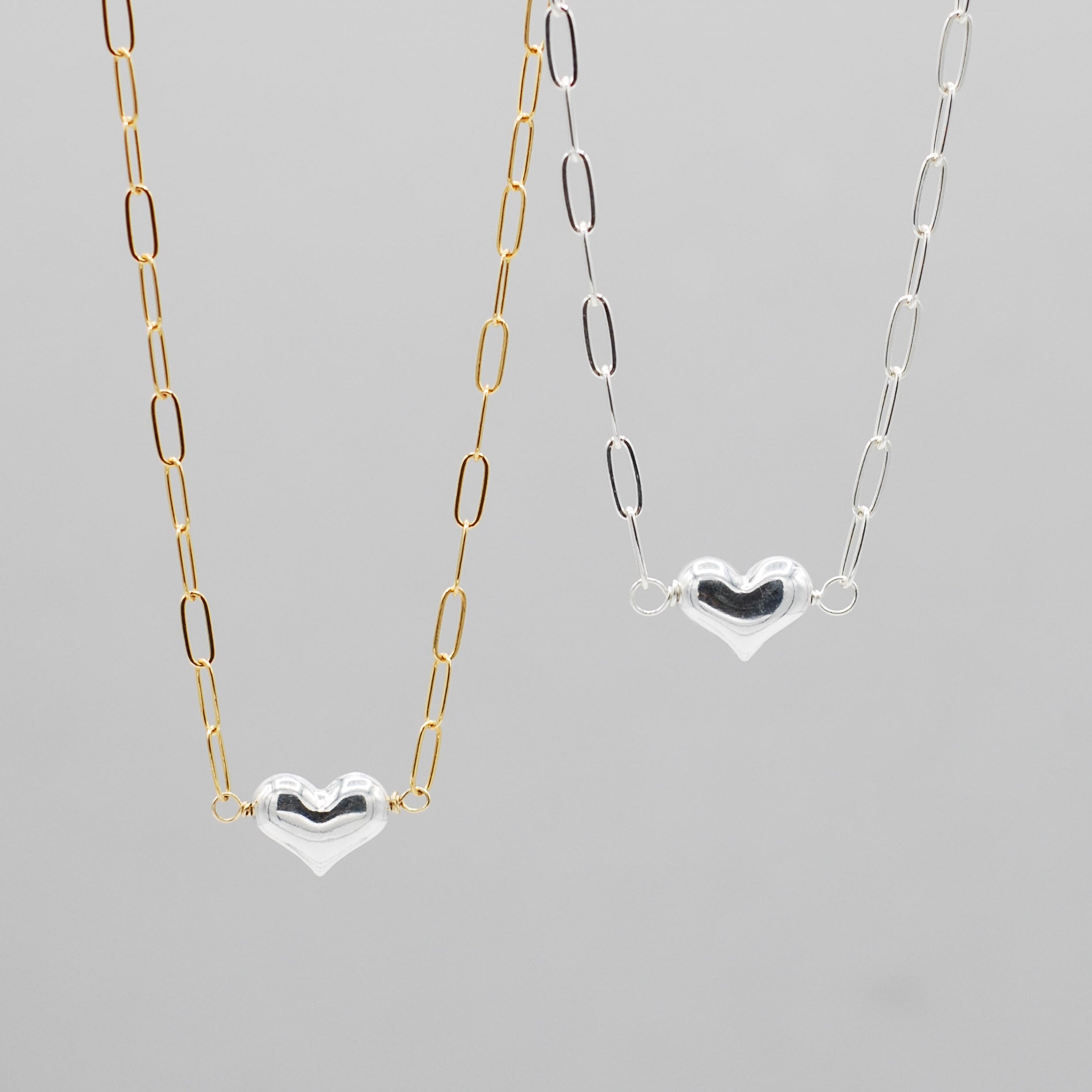 Paper Clip Puffy Heart Necklace