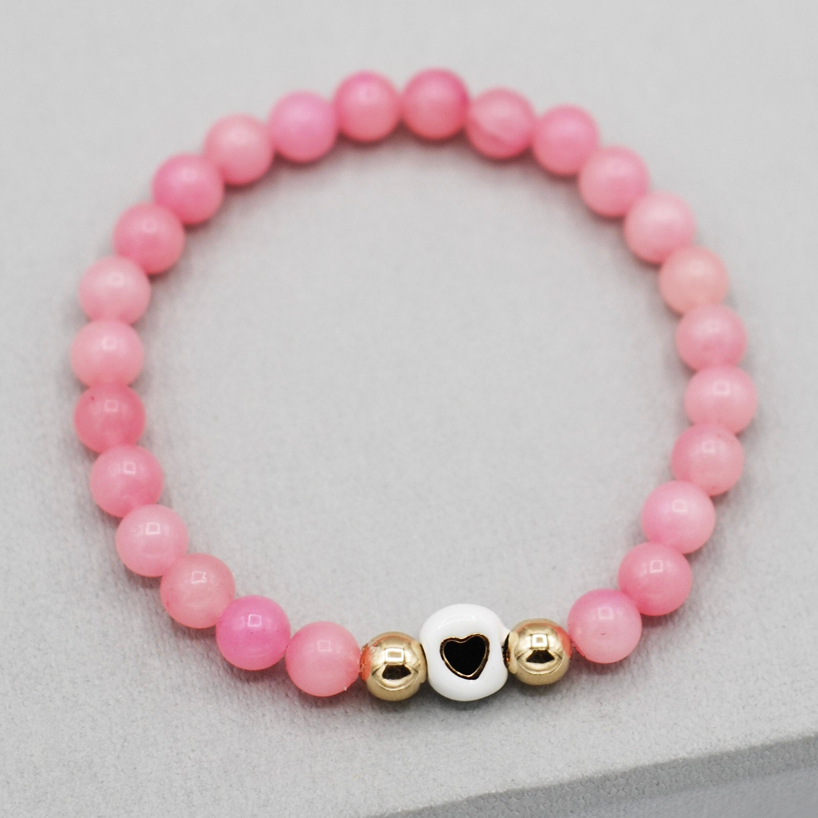 Pink Quartz + Enamel Heart Bracelet