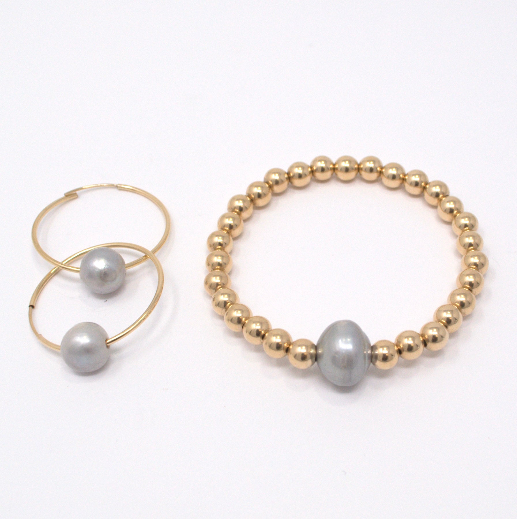 14k Gold Filled and Freshwater Pearl Bracelet & Hoop Set