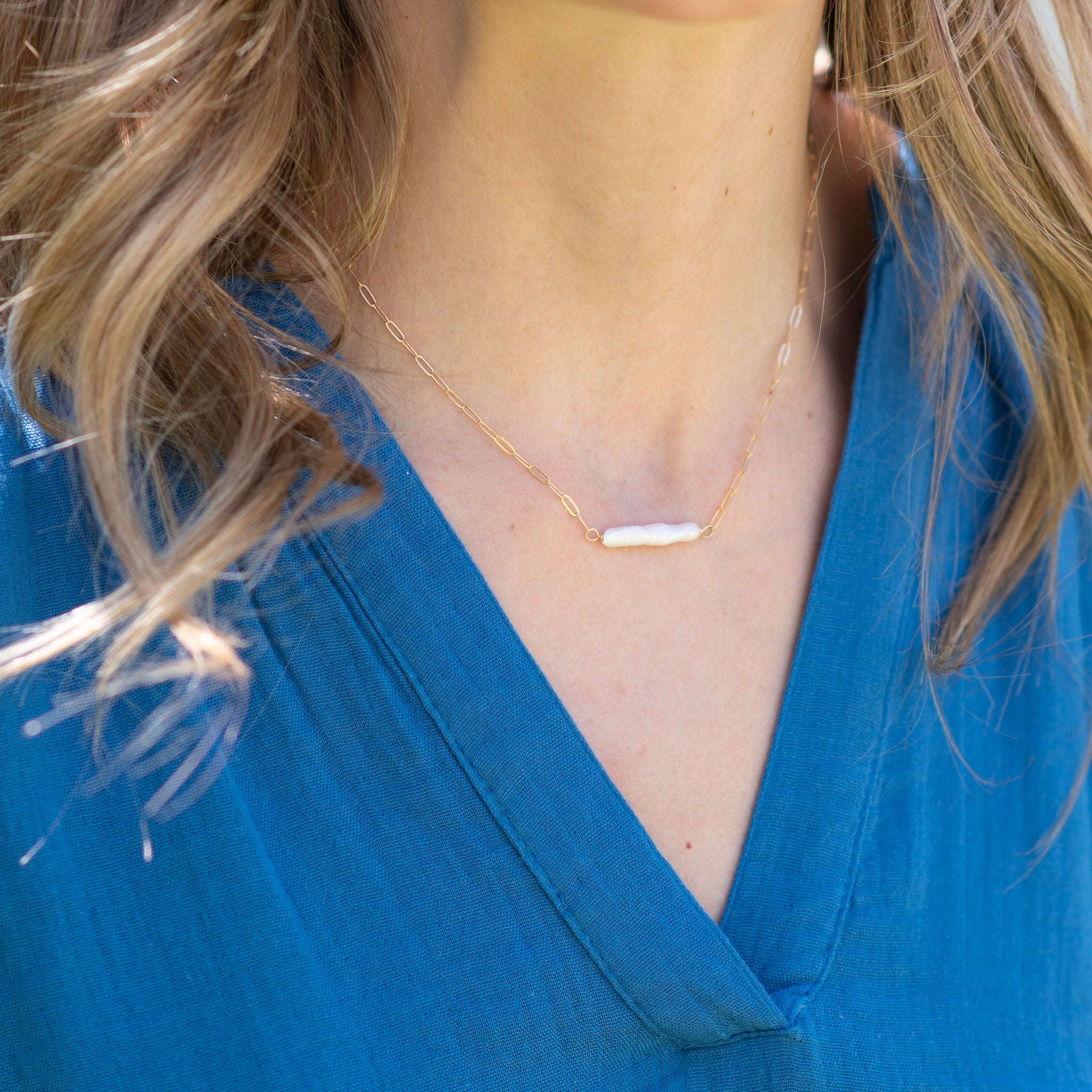Petite Paper Clip & Freshwater Pearl Necklace - Jewel Ya